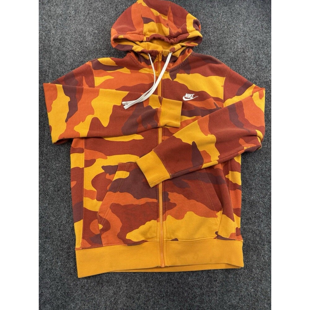 Nike Mens S Orange Camo Full Zip Hoodie Fleece